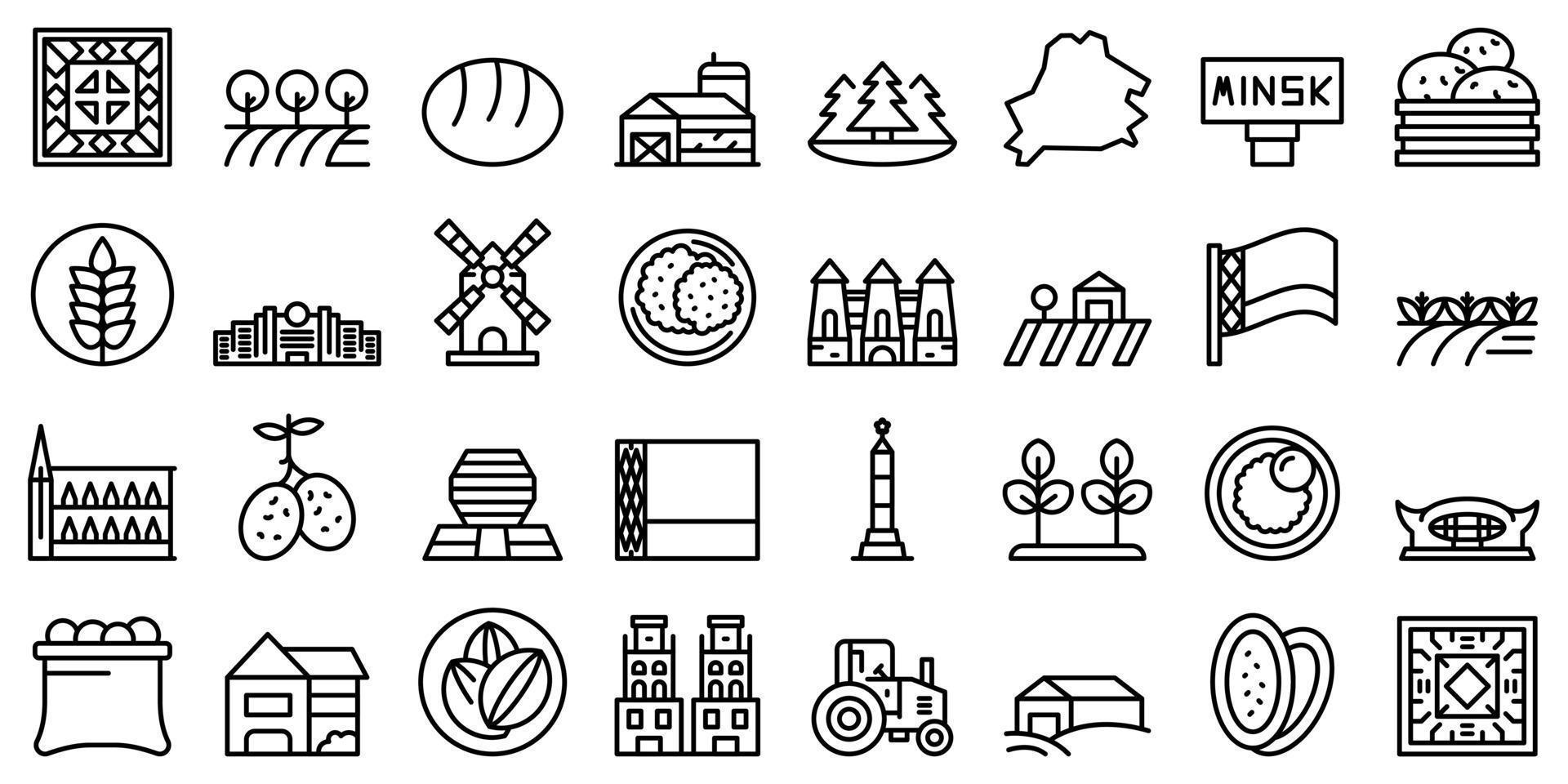 Belarus icons set outline vector. Minsk architecture vector