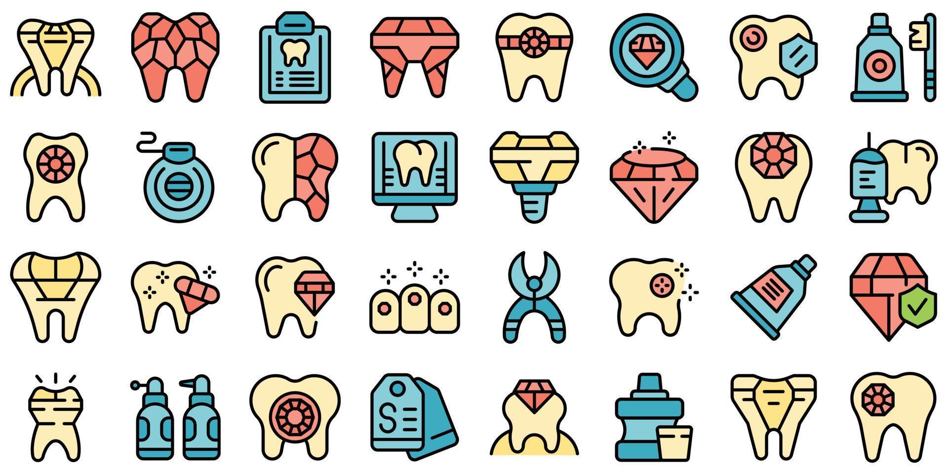 conjunto de iconos de gemas dentales vector de contorno. cuidado