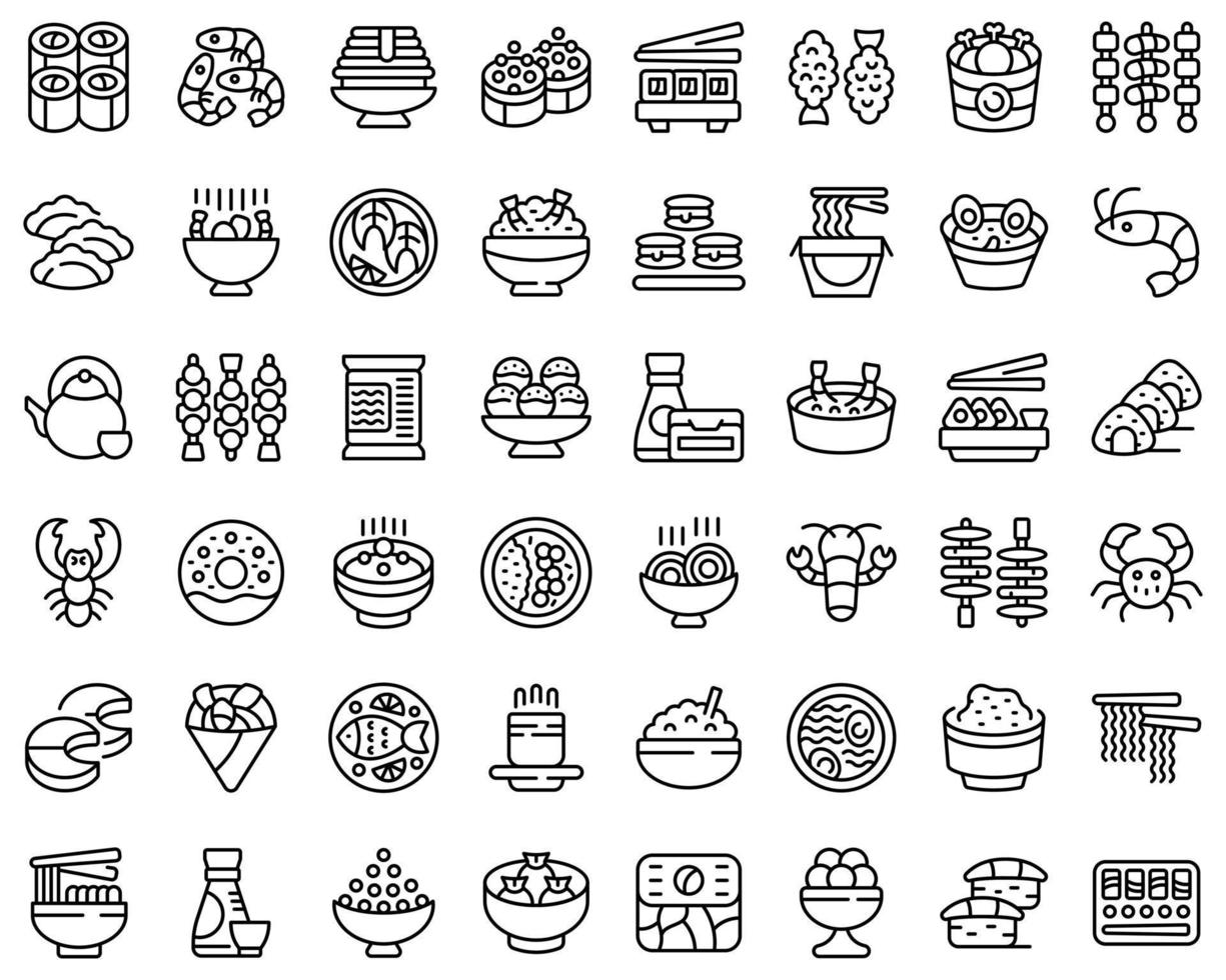 Japanese food icons set outline vector. Japan tempura vector