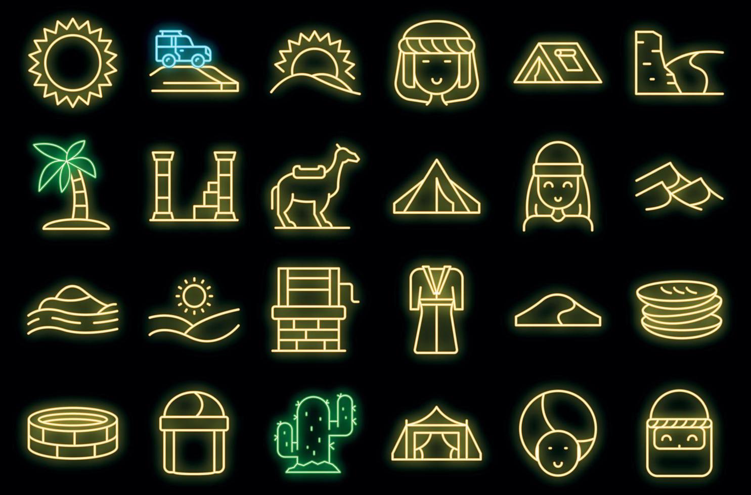 Bedouins icons set outline vector. Arab desert vector neon