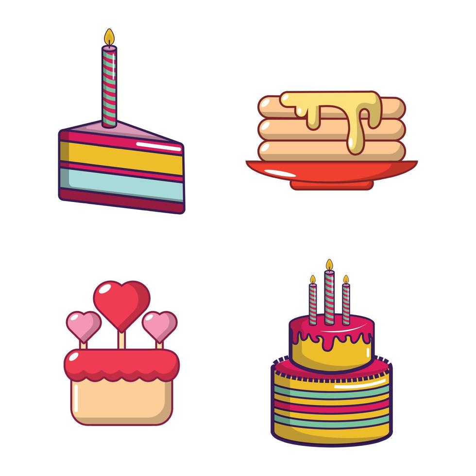 Cake icon set, cartoon style vector
