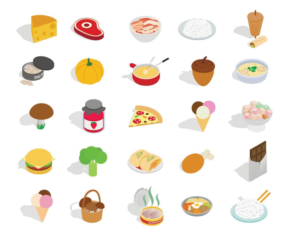 Food icon set, isometric style vector