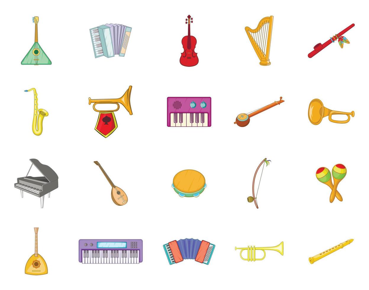 Musical instrument icon set, cartoon style vector