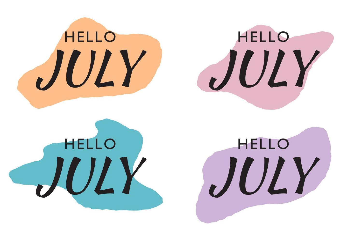 Hand drawn hello july with brush stroke background vector