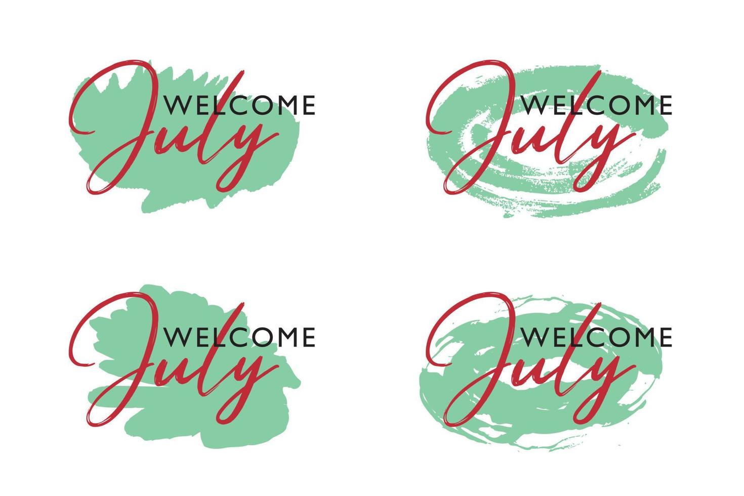 Hand drawn hello july with brush stroke background vector