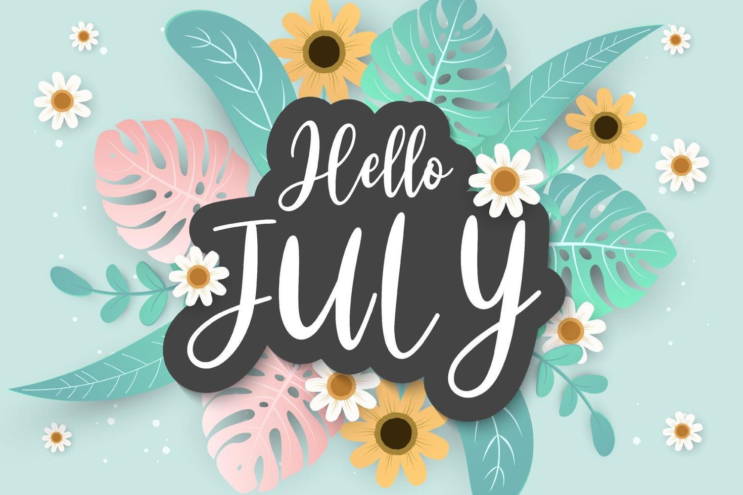 Hello july greetings with soft background design vector