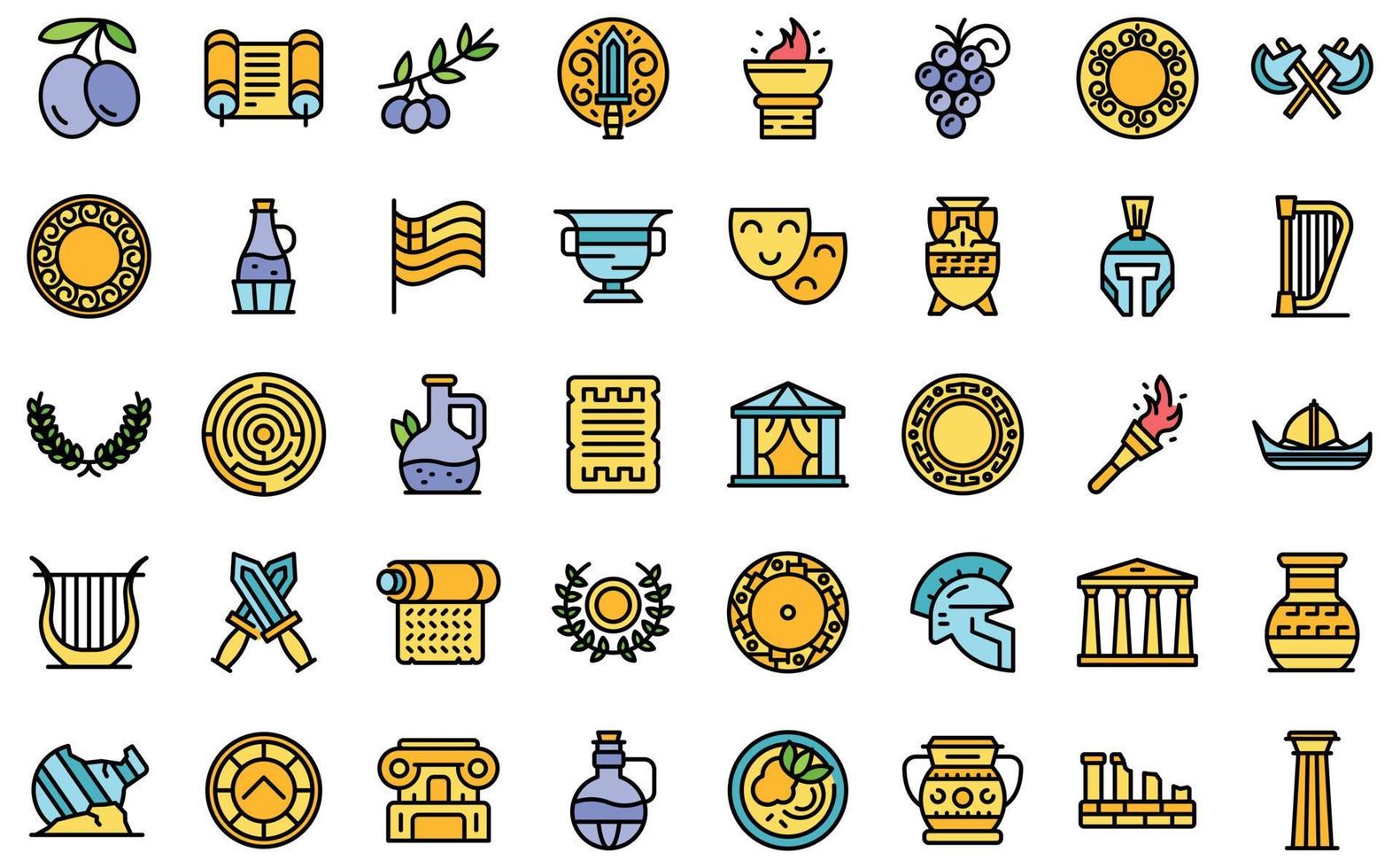 iconos de atenas establecer vector plano