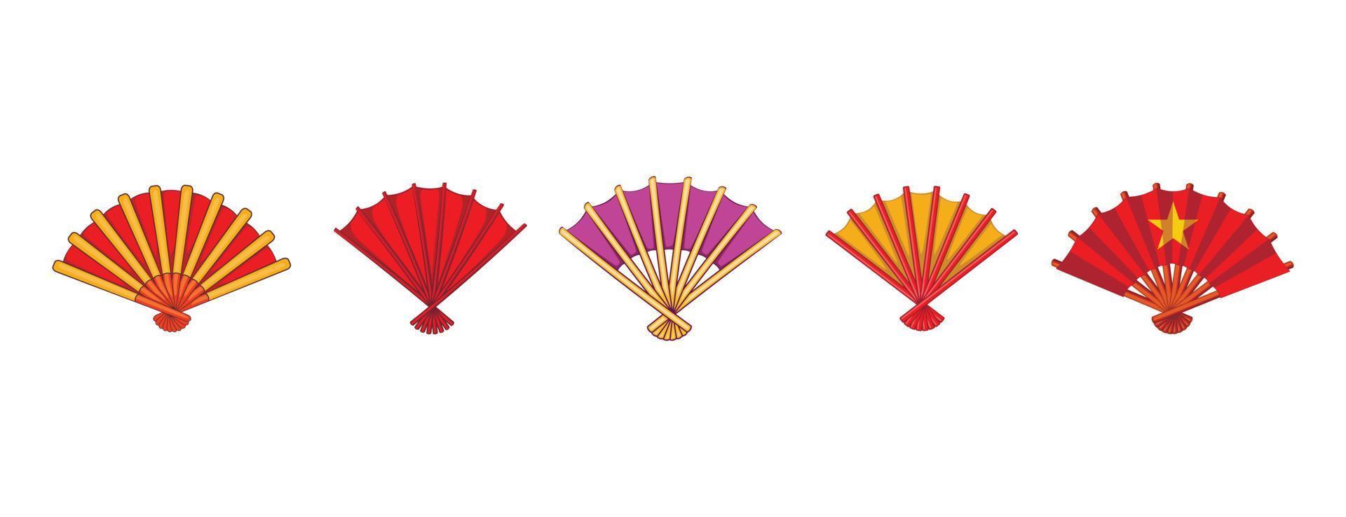 Hand fan icon set, cartoon style vector