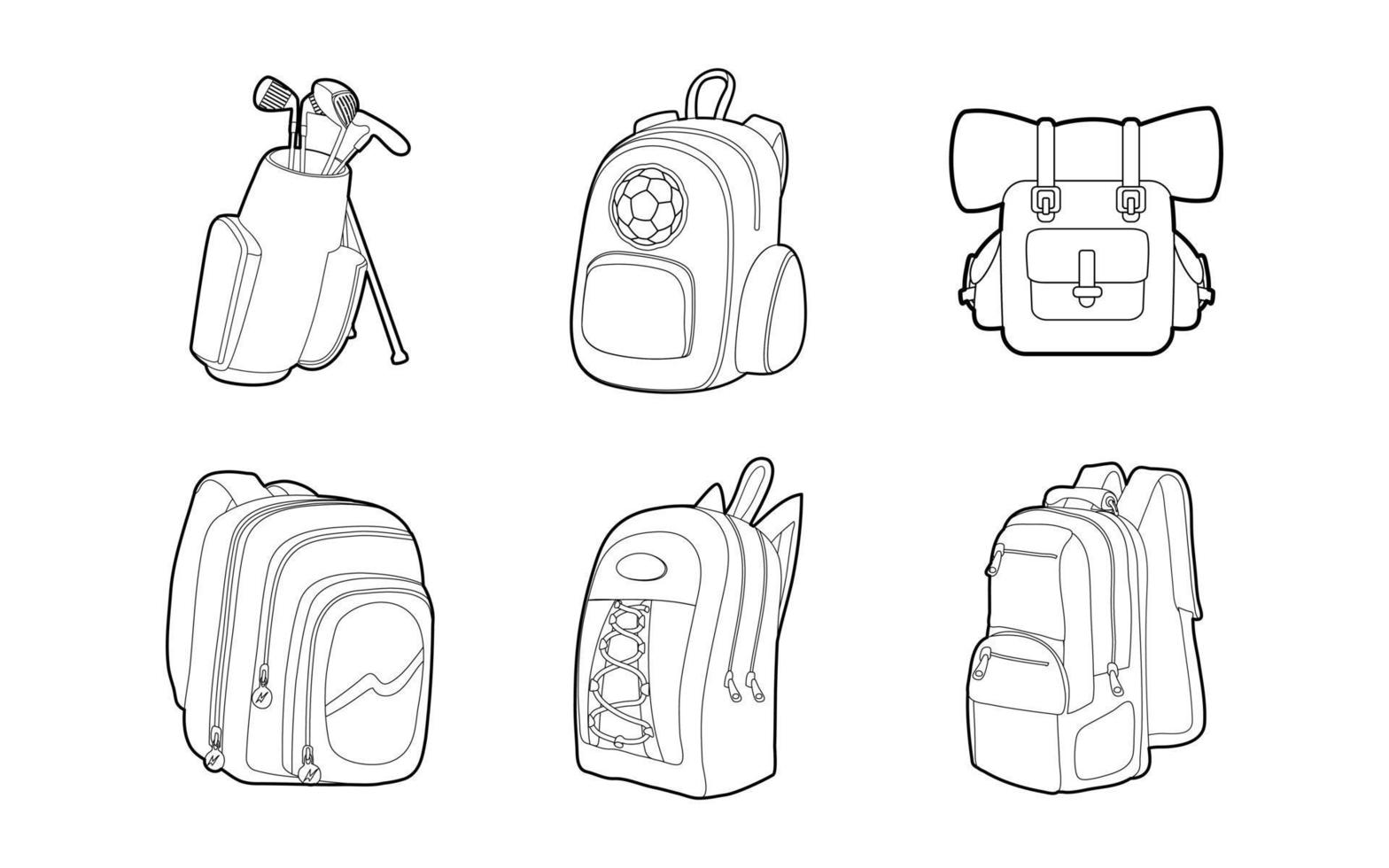 conjunto de iconos de mochila, estilo de contorno vector