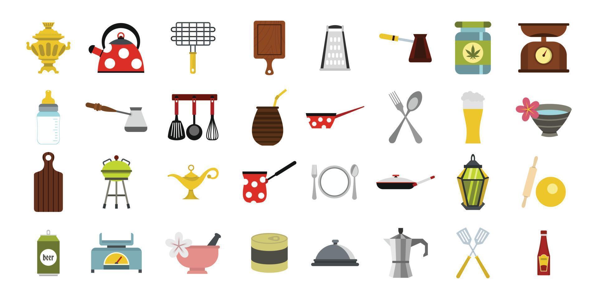 conjunto de iconos de platos, estilo plano vector