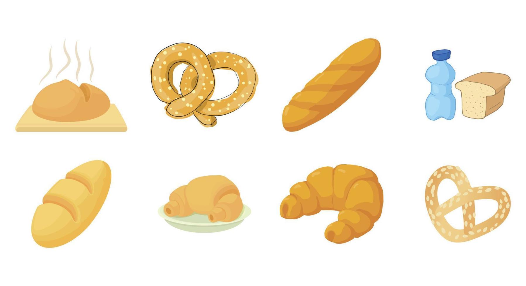 Bakery icon set, cartoon style vector