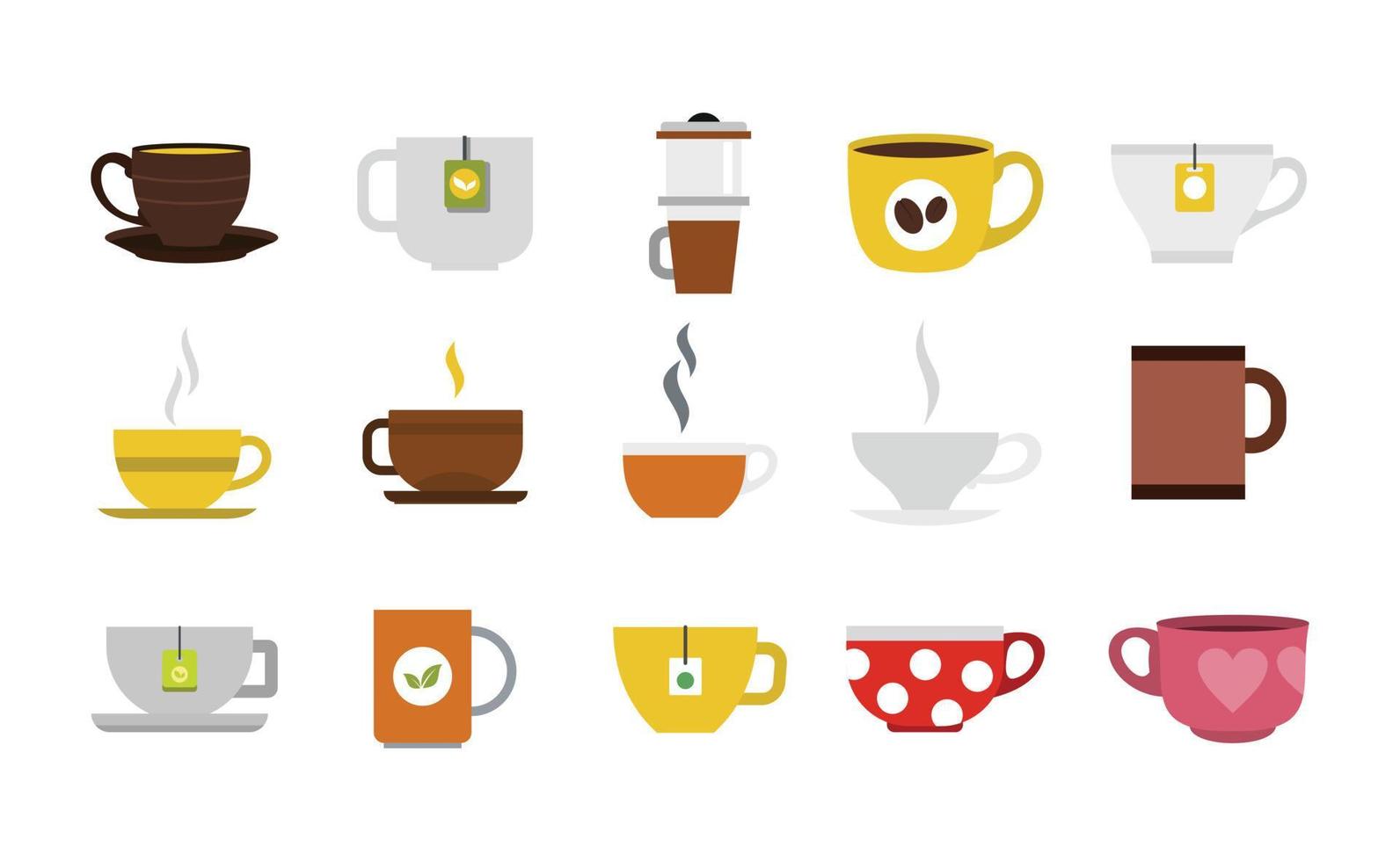 conjunto de iconos de taza, estilo plano vector