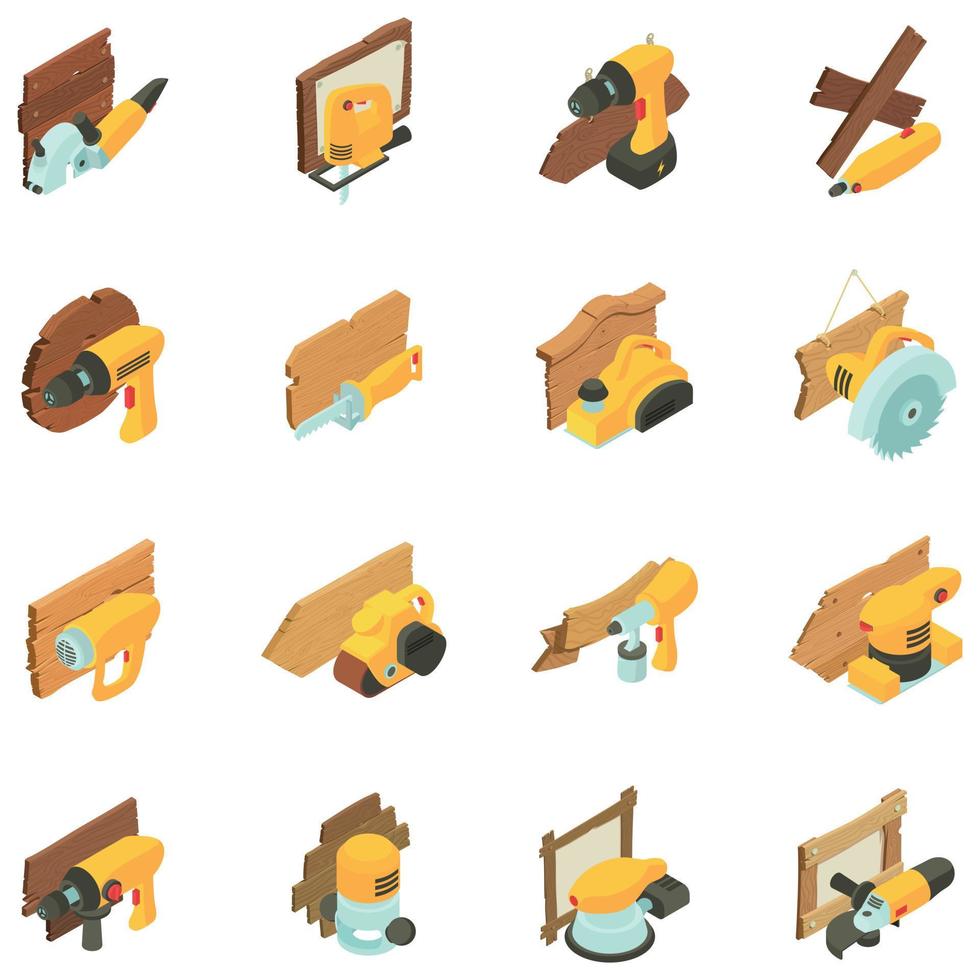 Joinery icons set, isometric style vector