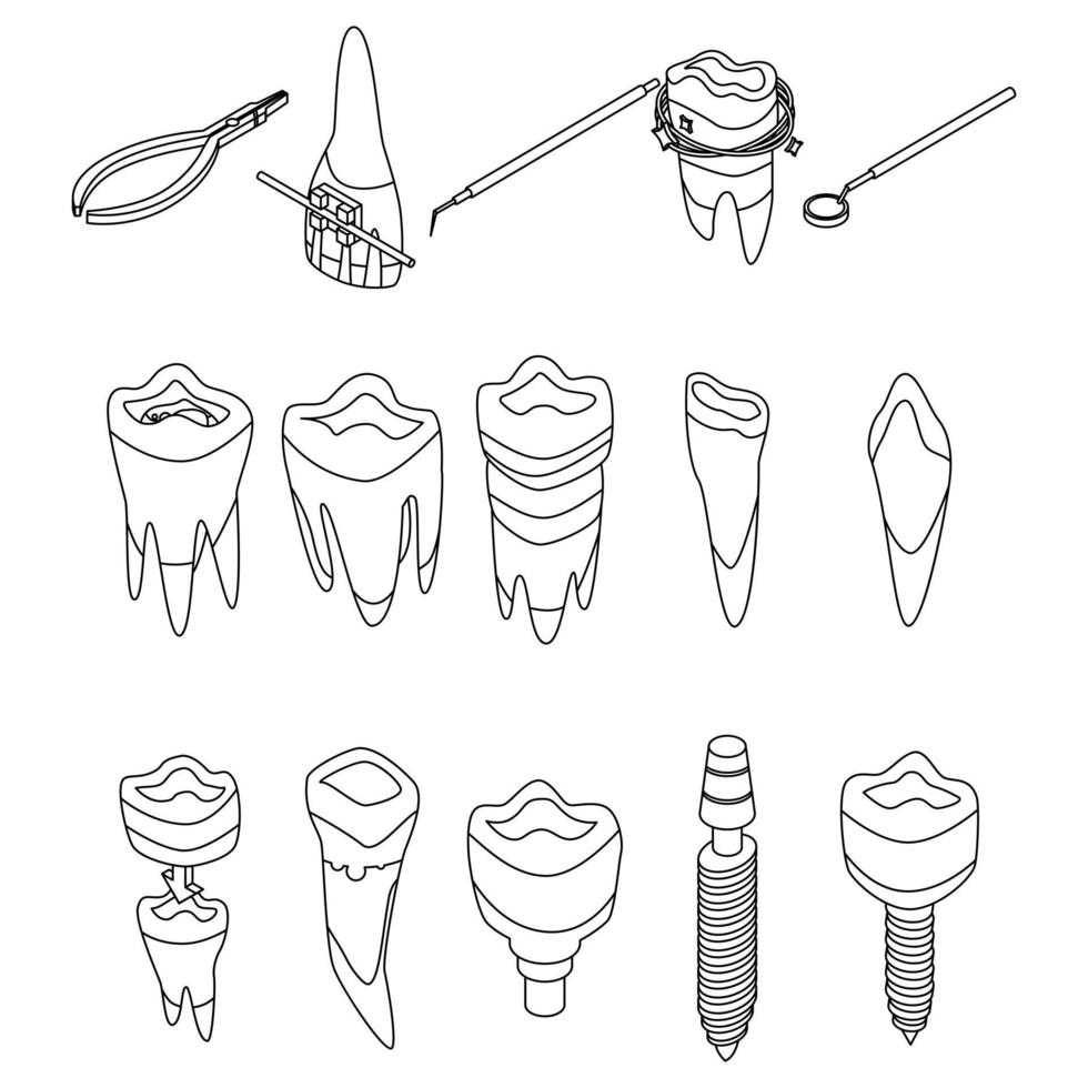 conjunto de iconos de restauración dental contorno vectorial vector