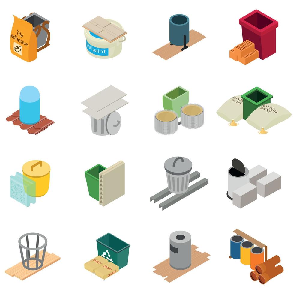 Building tool icons set, isometric style vector