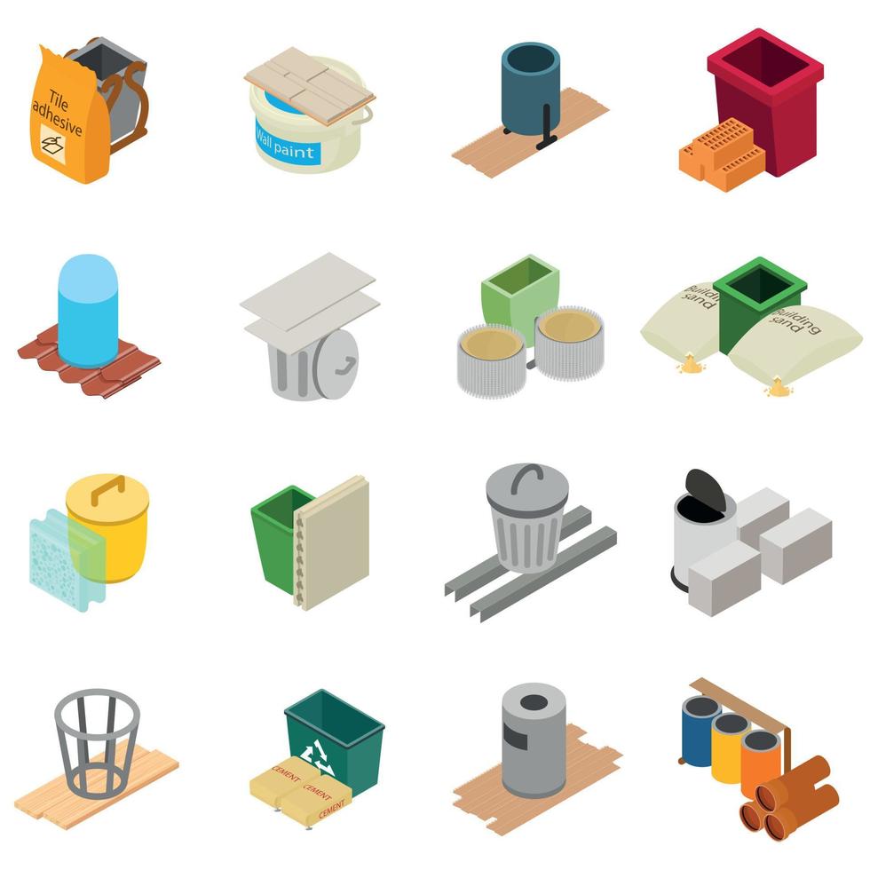 Building tool icons set, isometric style vector