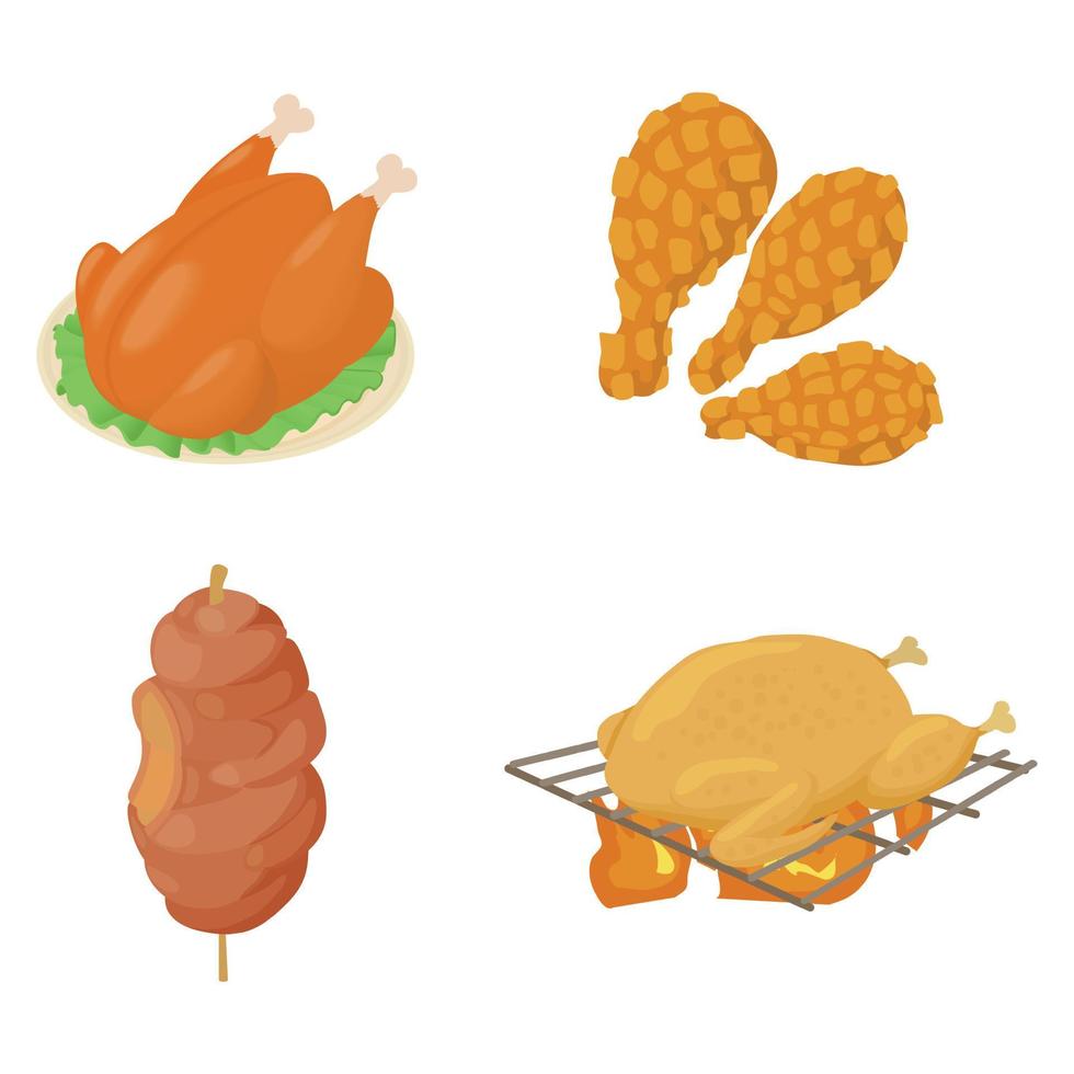 Meat icon set, cartoon style vector