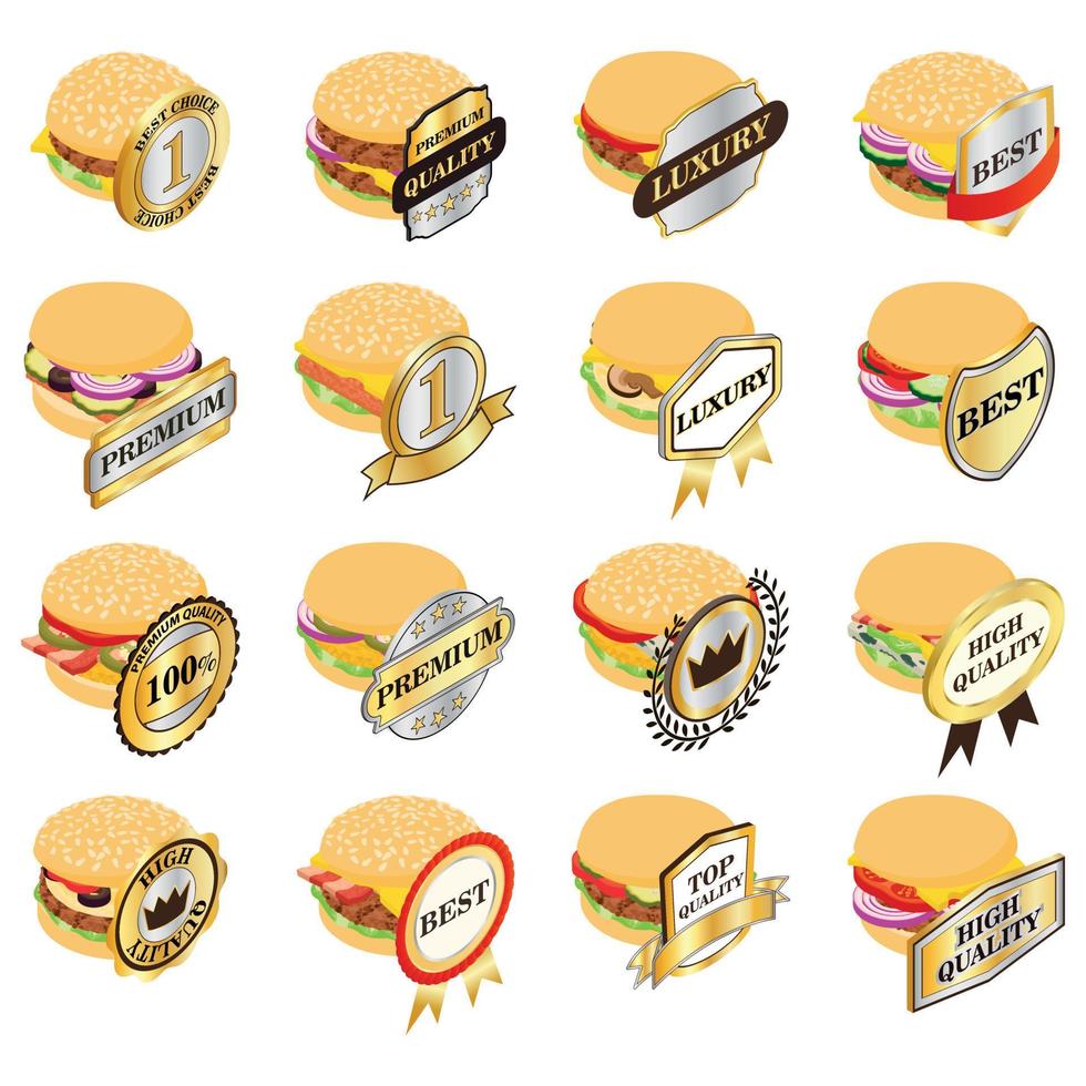 mejor juego de iconos de hamburguesas, estilo isométrico vector