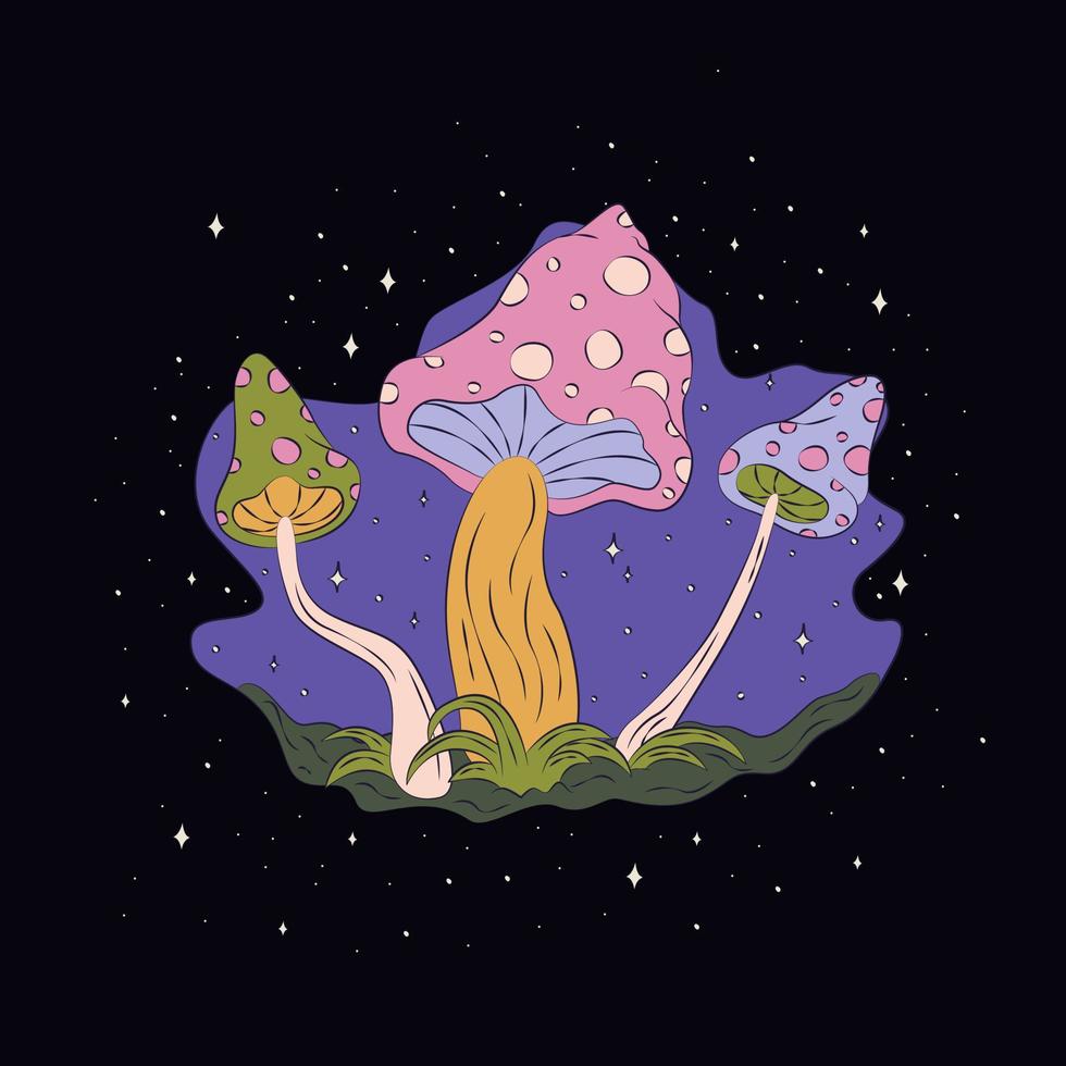 Magic Mushrooms. Hand Drawn Vector Illustration With Mushrooms.