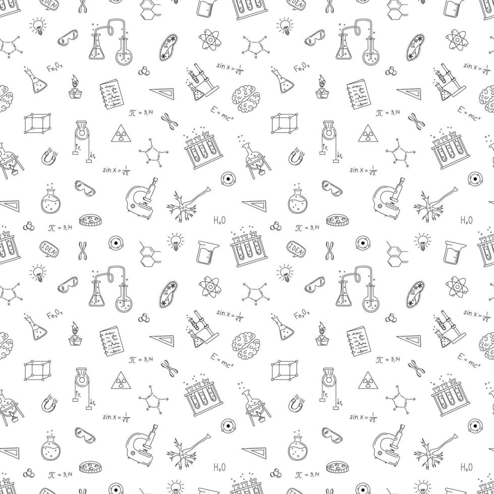 Seamless Pattern With Hand Drawn Scientific Elements. The Concept Of Science, Education. vector