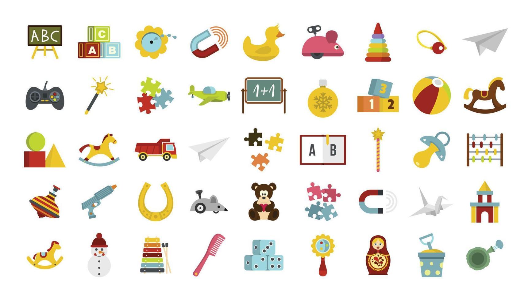 conjunto de iconos de juguetes para niños, estilo plano vector