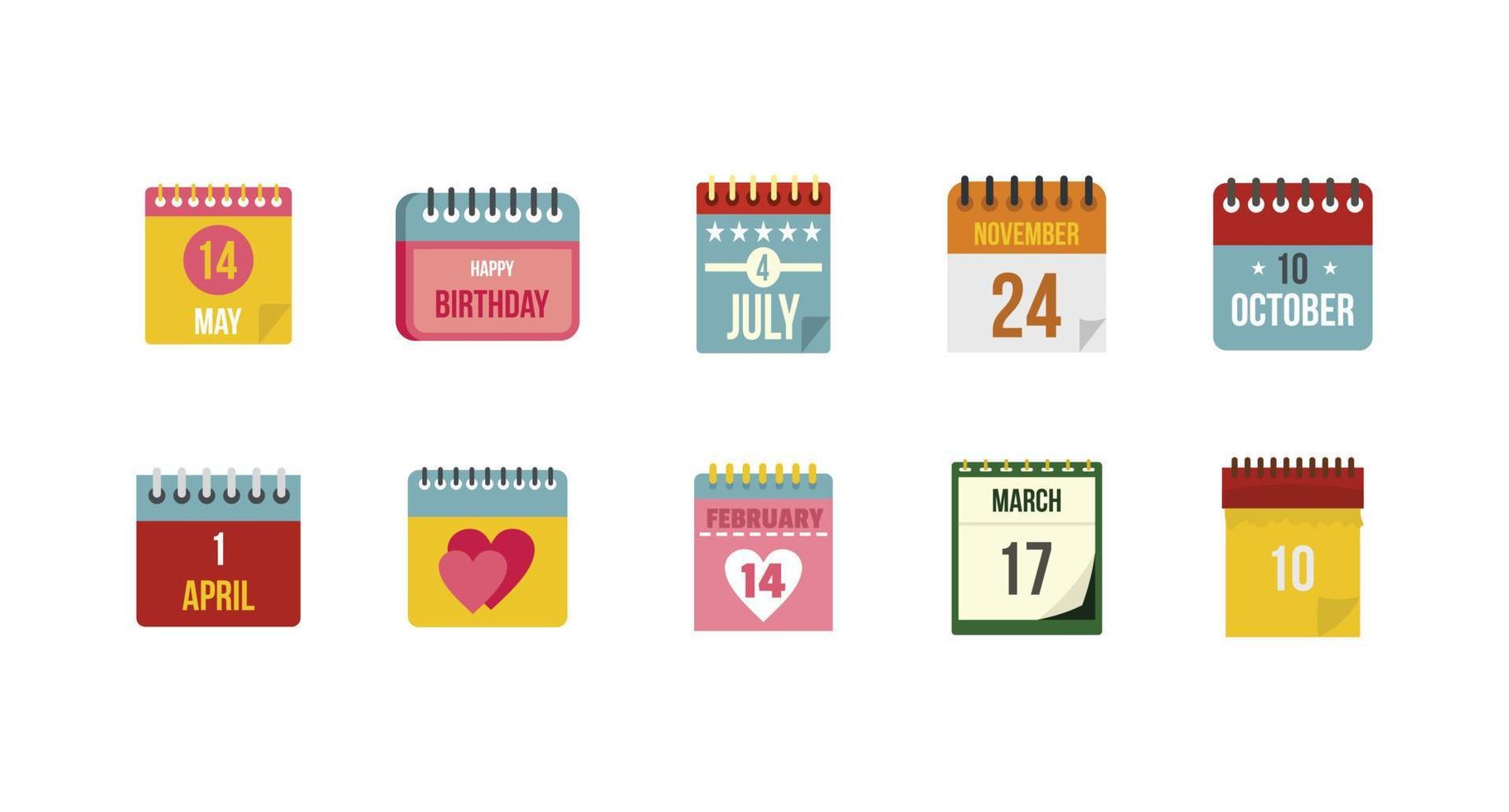 Calendar icon set, flat style vector