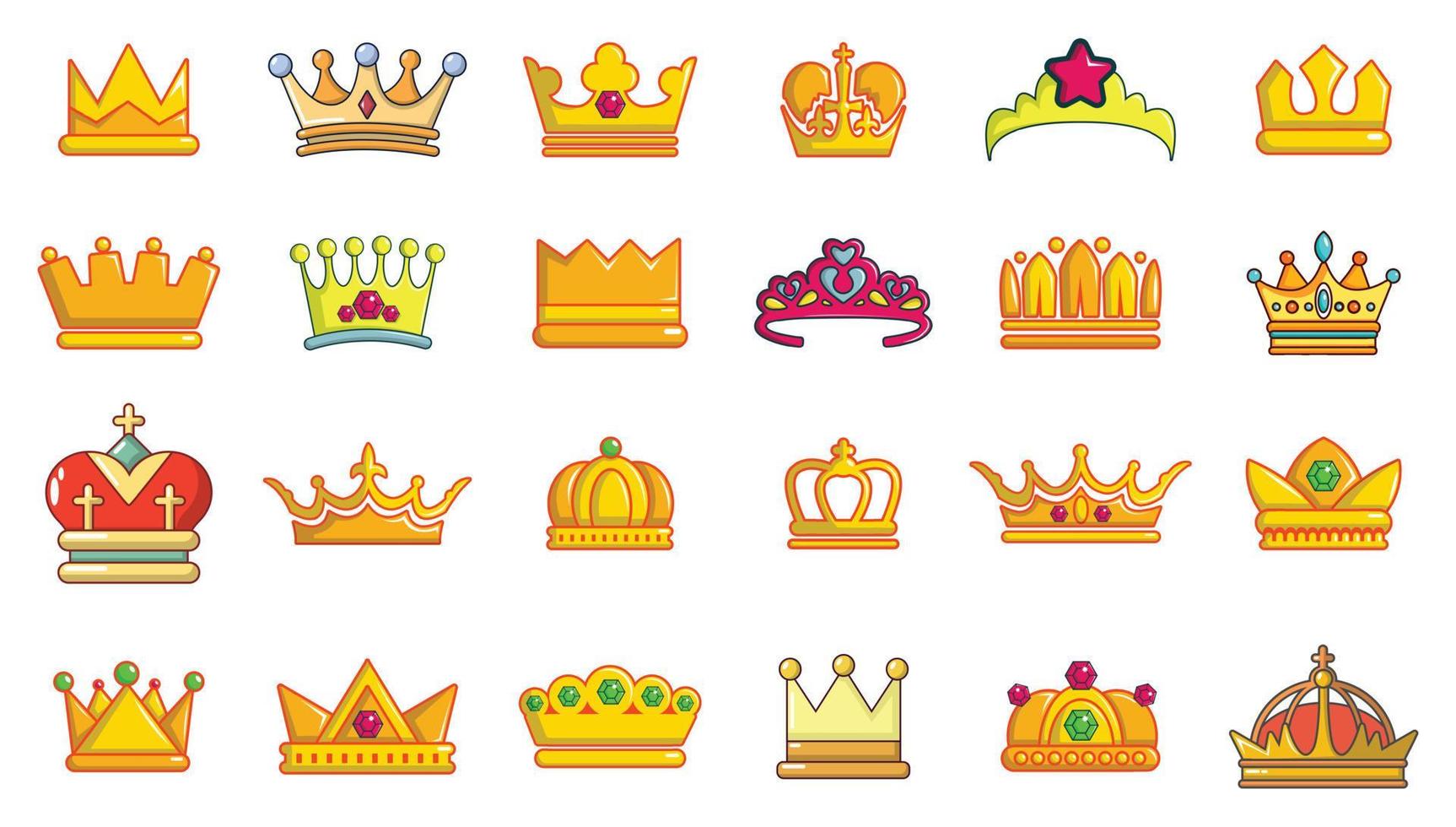 Crown icon set, cartoon style vector