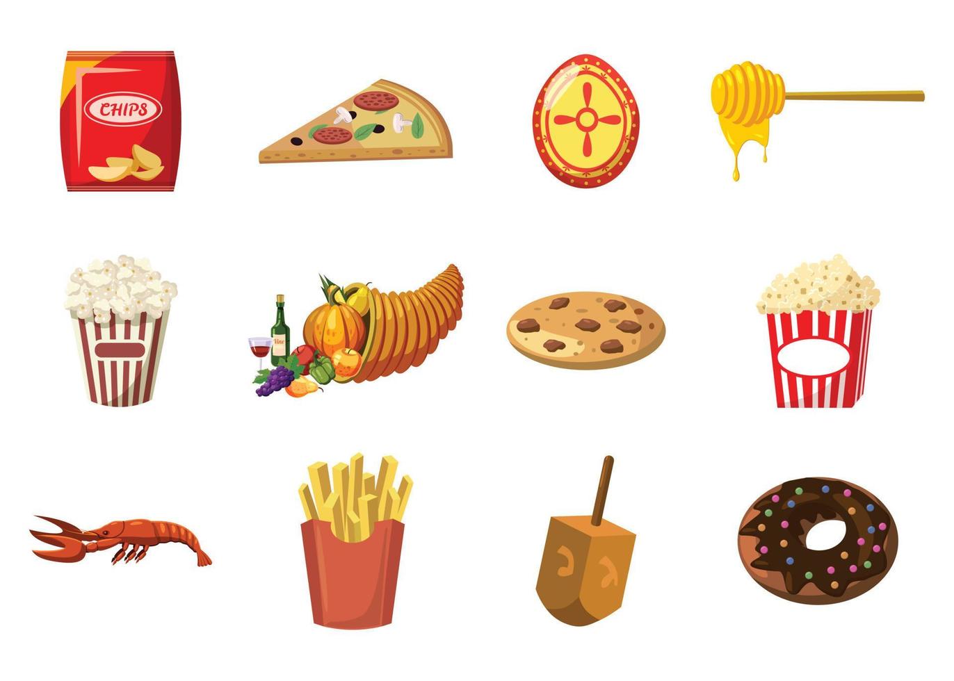 Food icon set, cartoon style vector