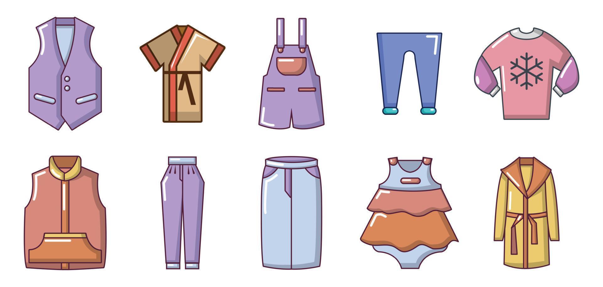 Clothes icon set, cartoon style vector