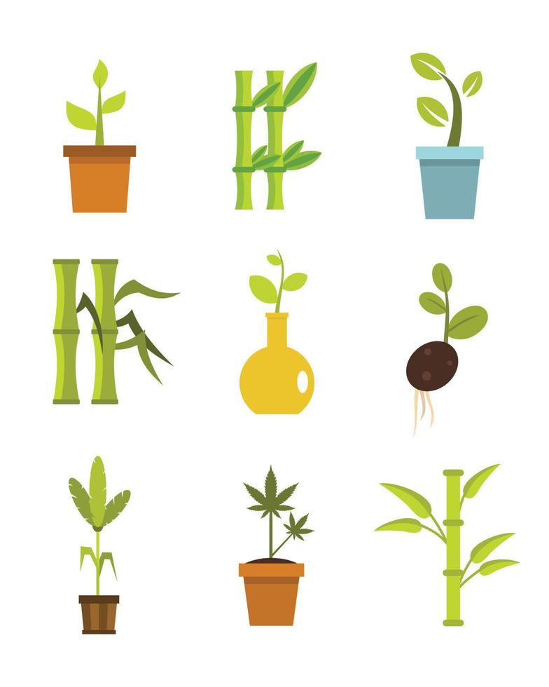 Plant icon set, flat style vector