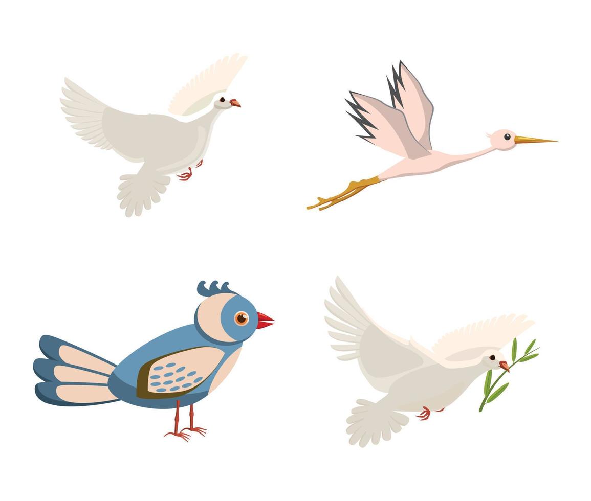 Bird icon set, cartoon style vector
