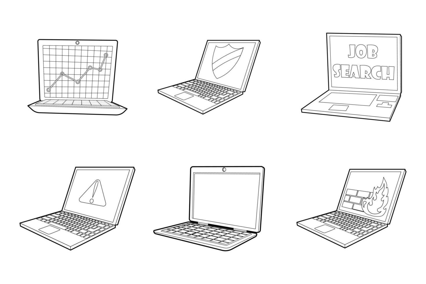 conjunto de iconos de computadora portátil, estilo de esquema vector