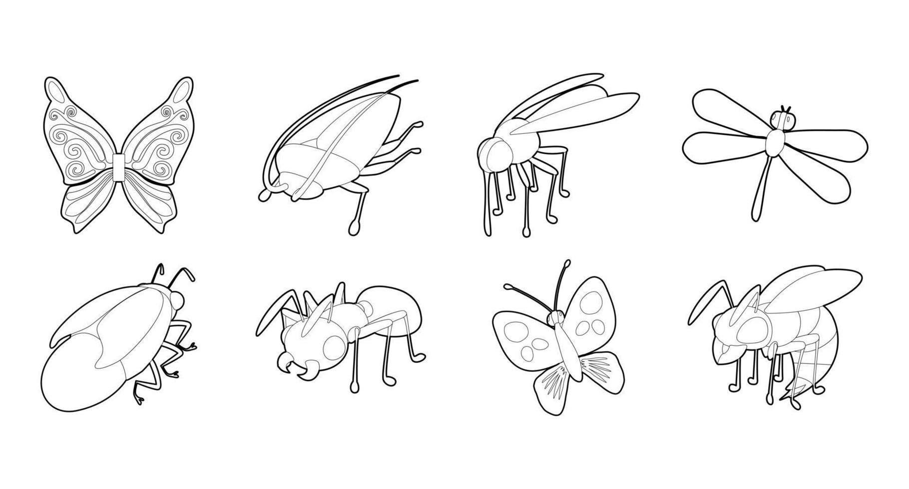 Insects icon set, outline style vector