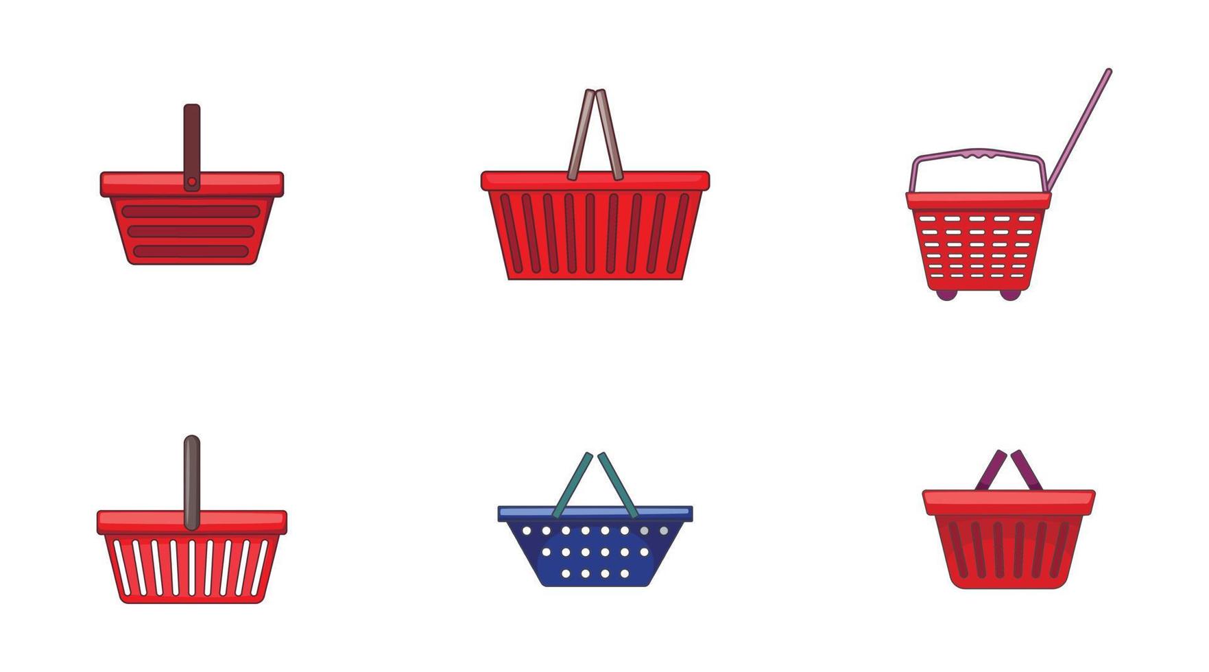 Shop basket icon set, cartoon style vector