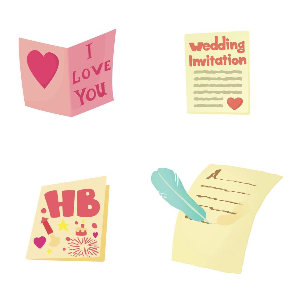 Invitation icon set, cartoon style vector