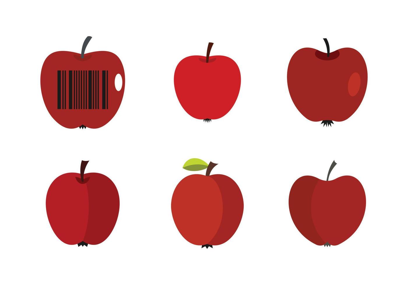 Red apple icon set, flat style vector