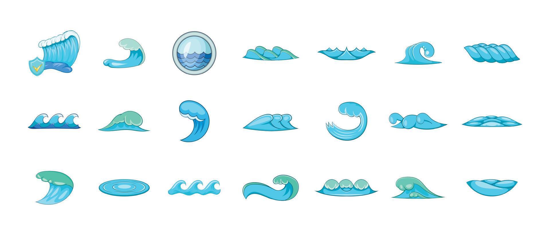 Wave icon set, cartoon style vector