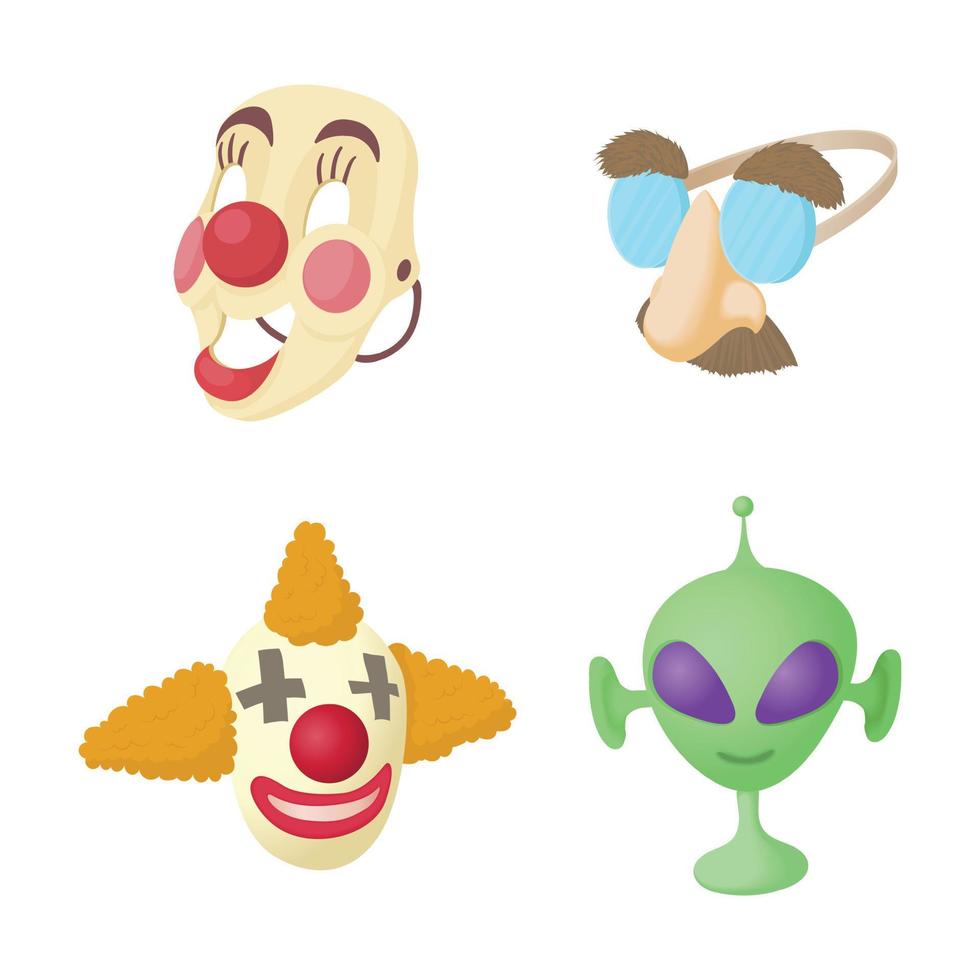 Clown mask icon set, cartoon style vector