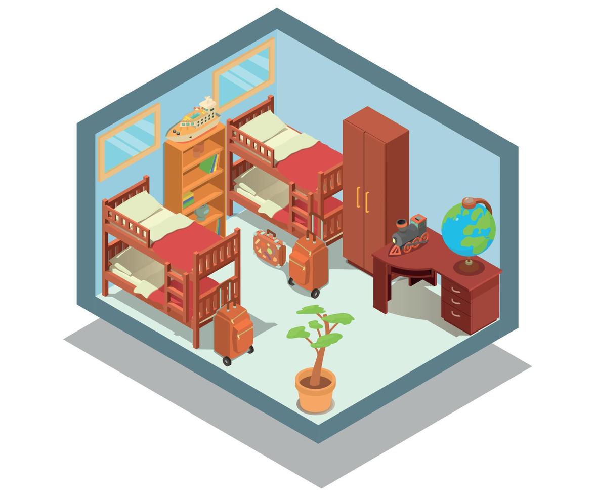 Hostel concept banner, isometric style vector