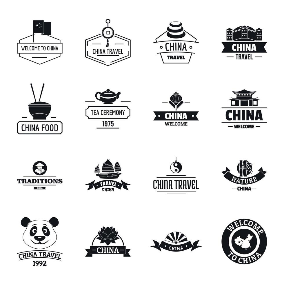 China travel logo icons set, simple style vector
