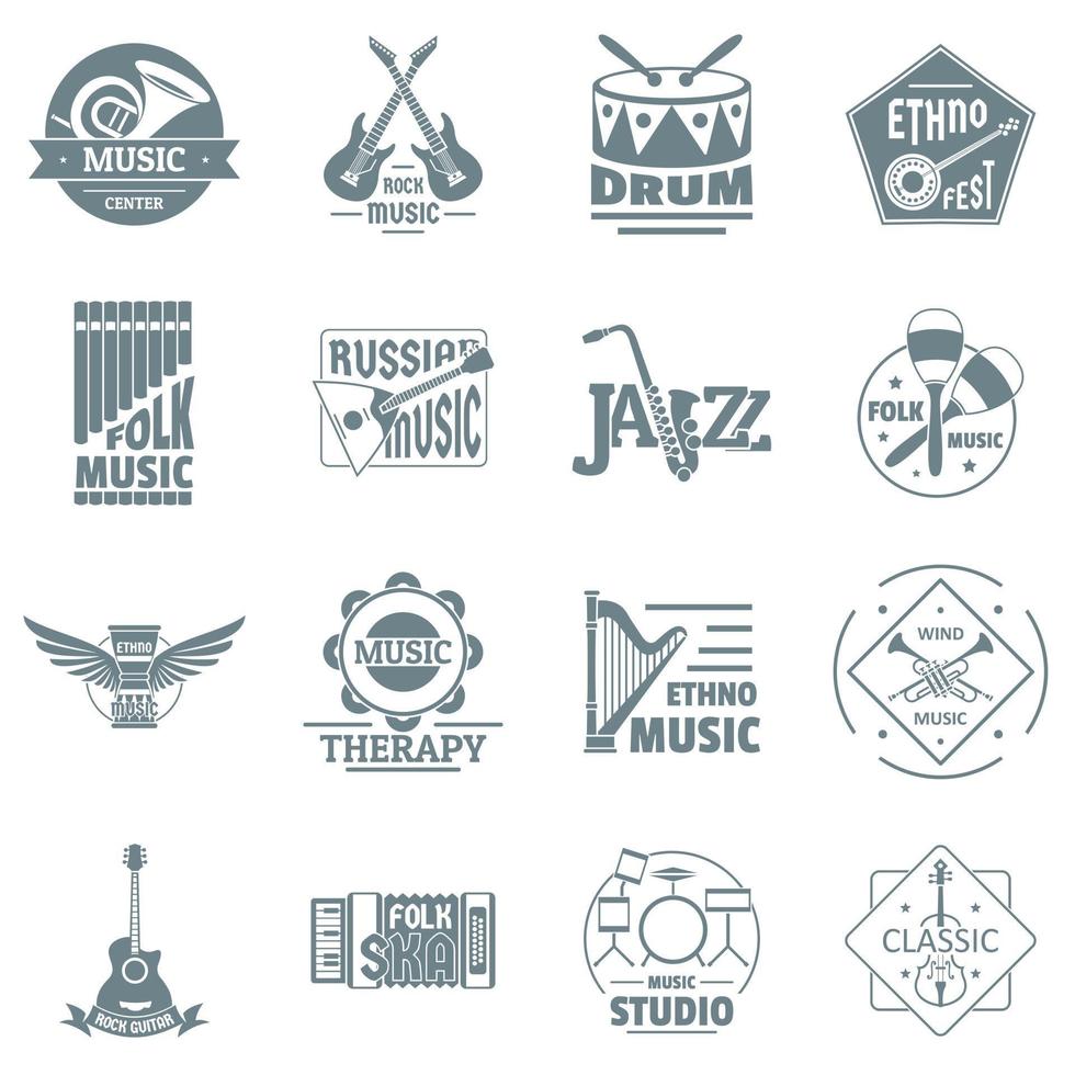 Conjunto de iconos de logotipo de instrumentos musicales, estilo simple vector