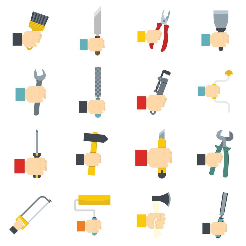 Hand tool icons set vector flat