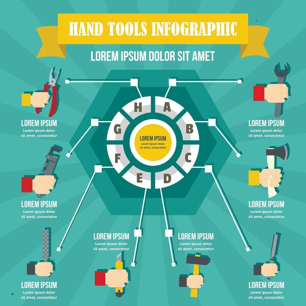 Hand tool infographic, flat style vector