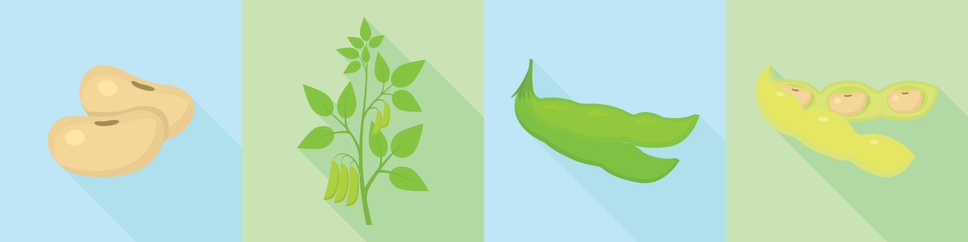 Soybean icons set, flat style vector