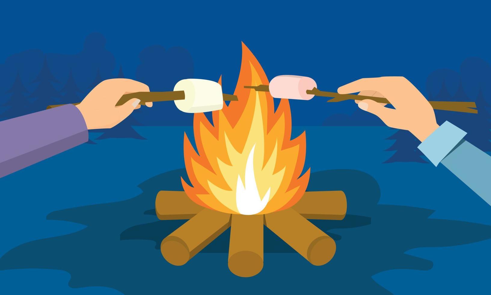 Marshmallow on campfire concept banner, flat style vector