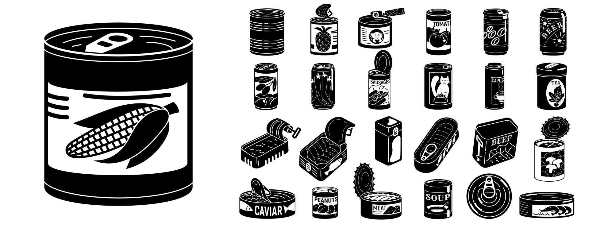 Tin can icons set, simple style vector