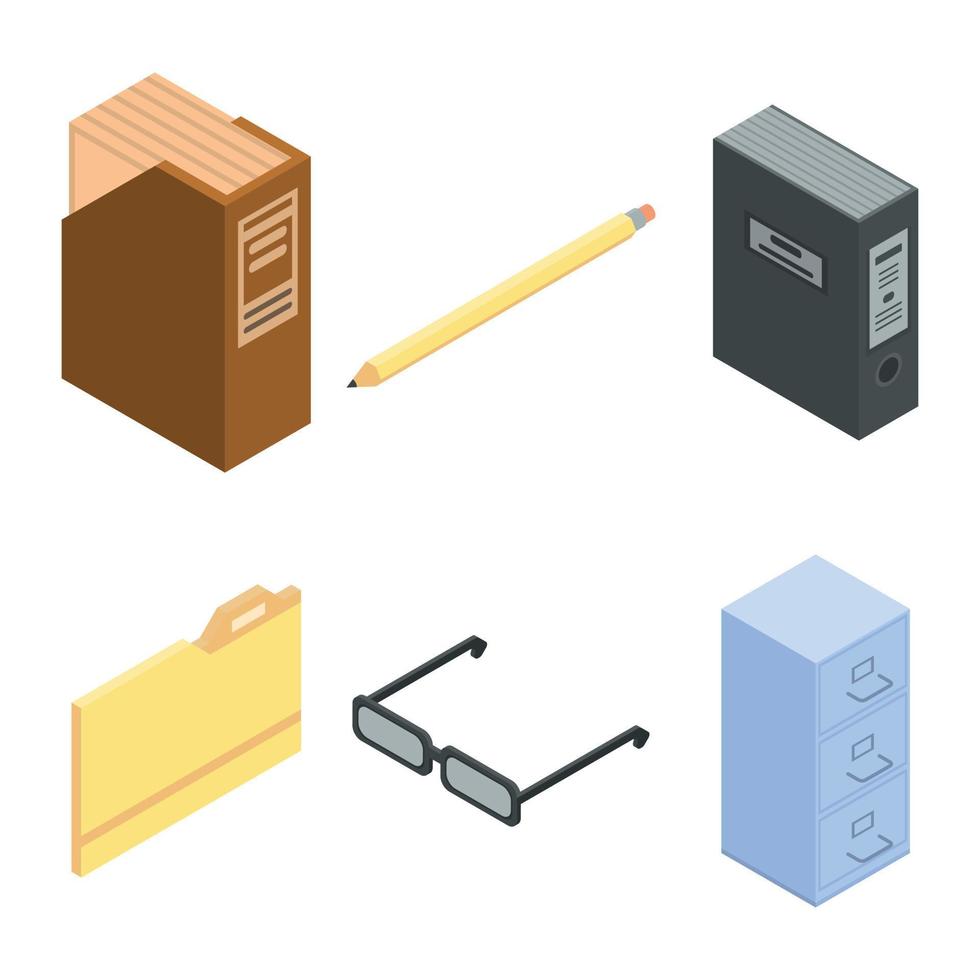 Archive icons set, isometric style vector