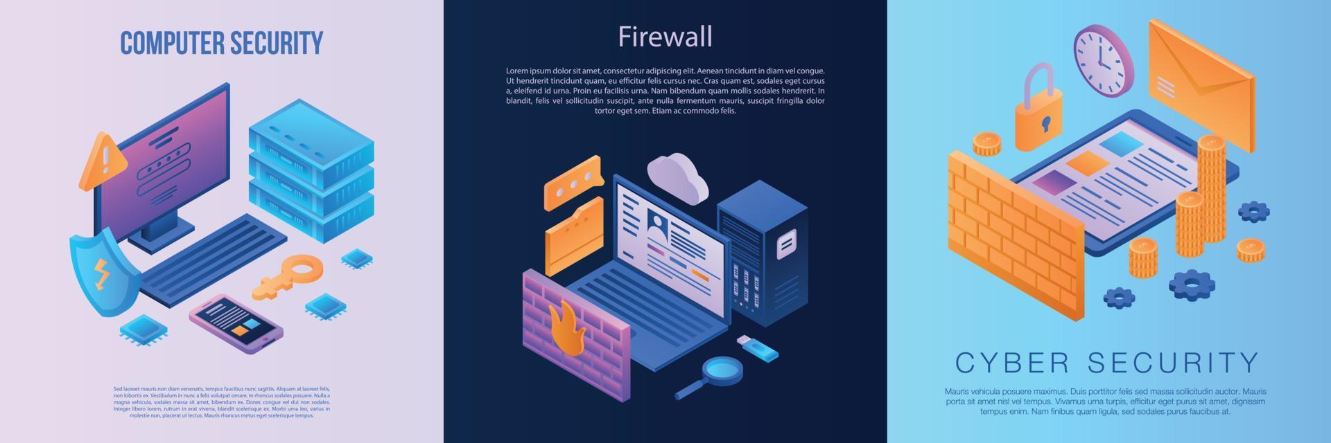 Firewall banner set, isometric style vector