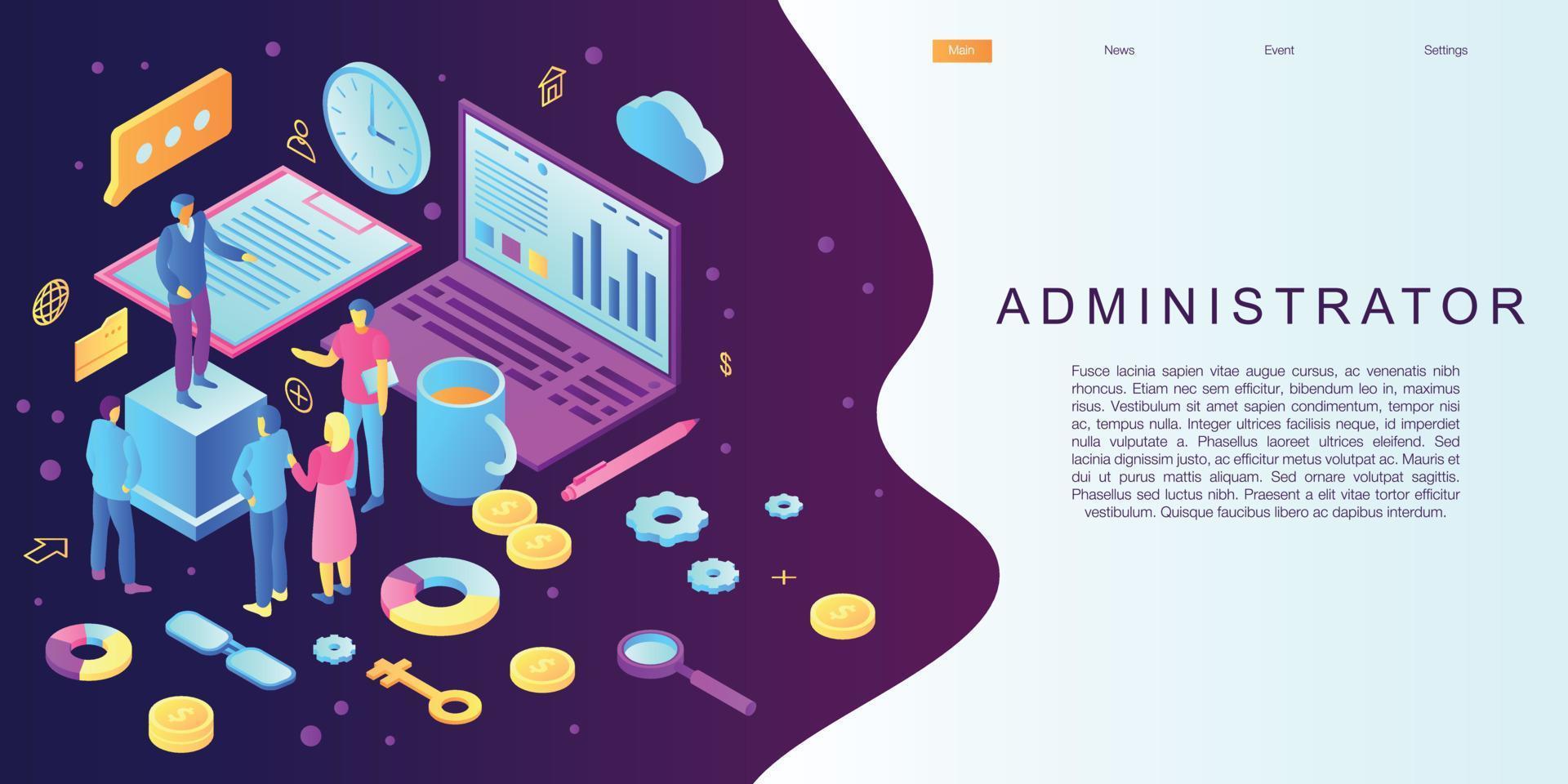 Admin concept banner, isometric style vector