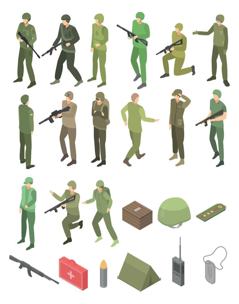 Soldier military icons set, isometric style vector
